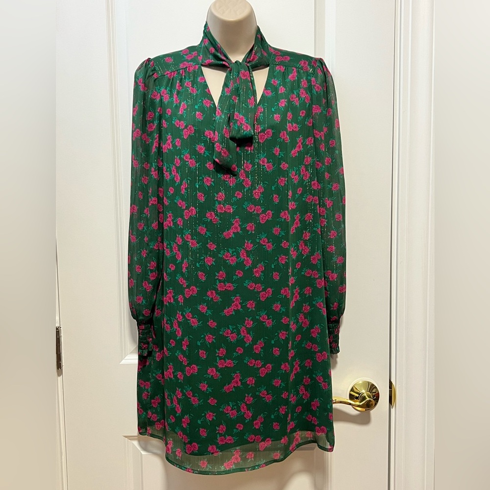 Modcloth Pink and Green Tie Front A-line Dress